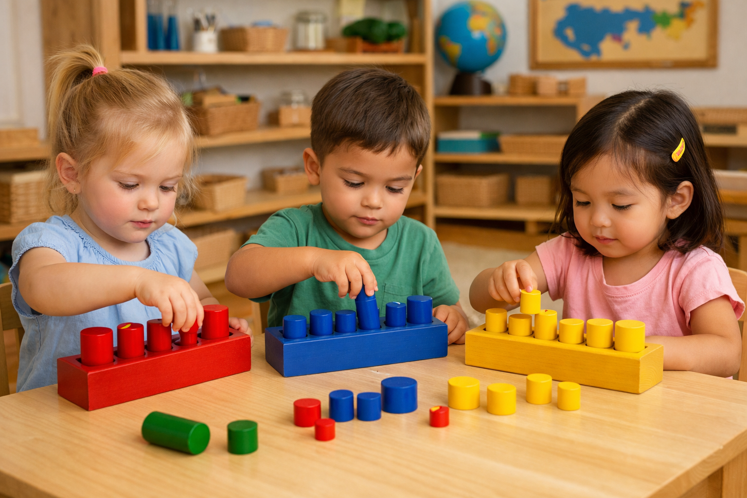 Montessori Colored Cylinders sensorial activity