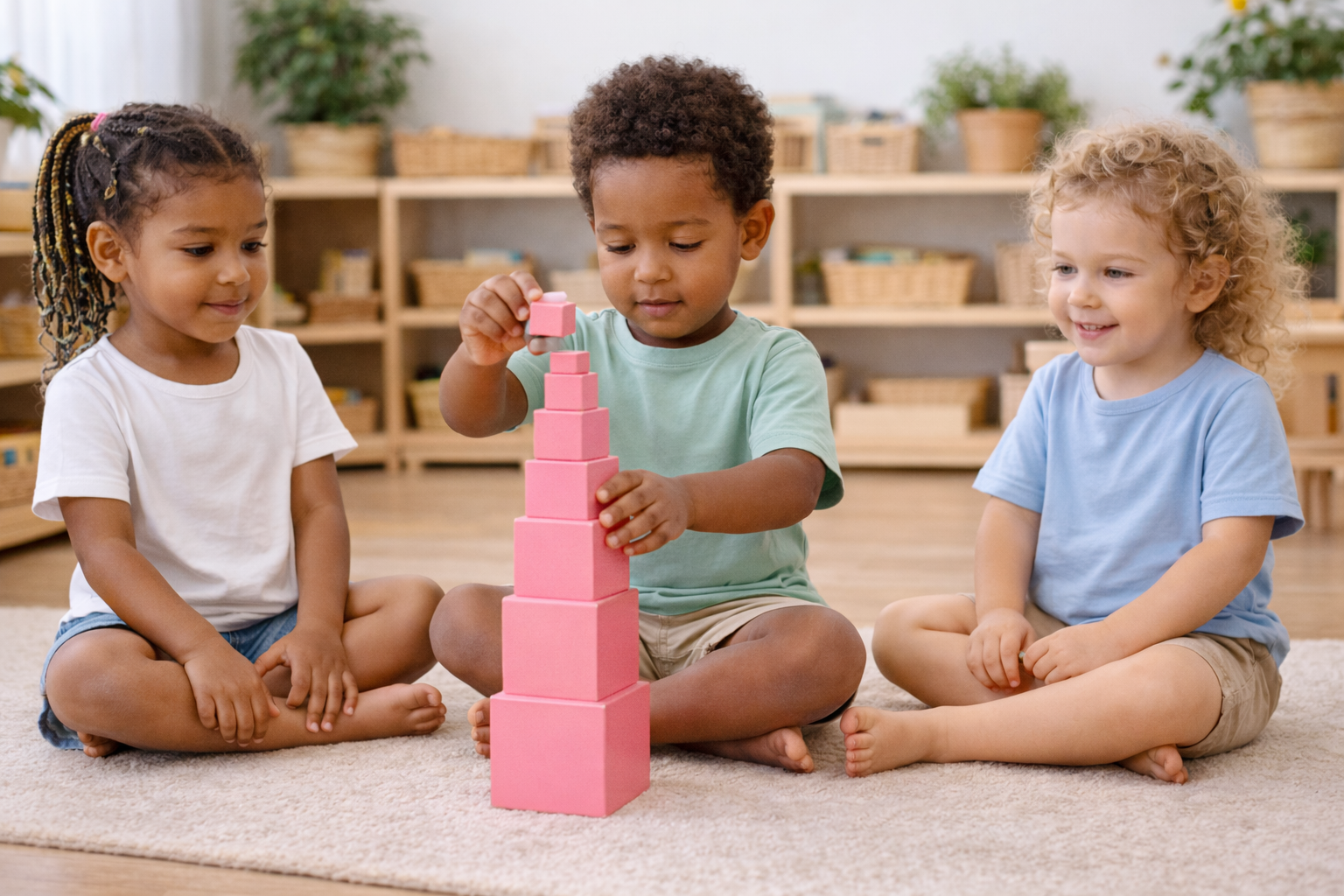Montessori Pink Tower sensorial activity