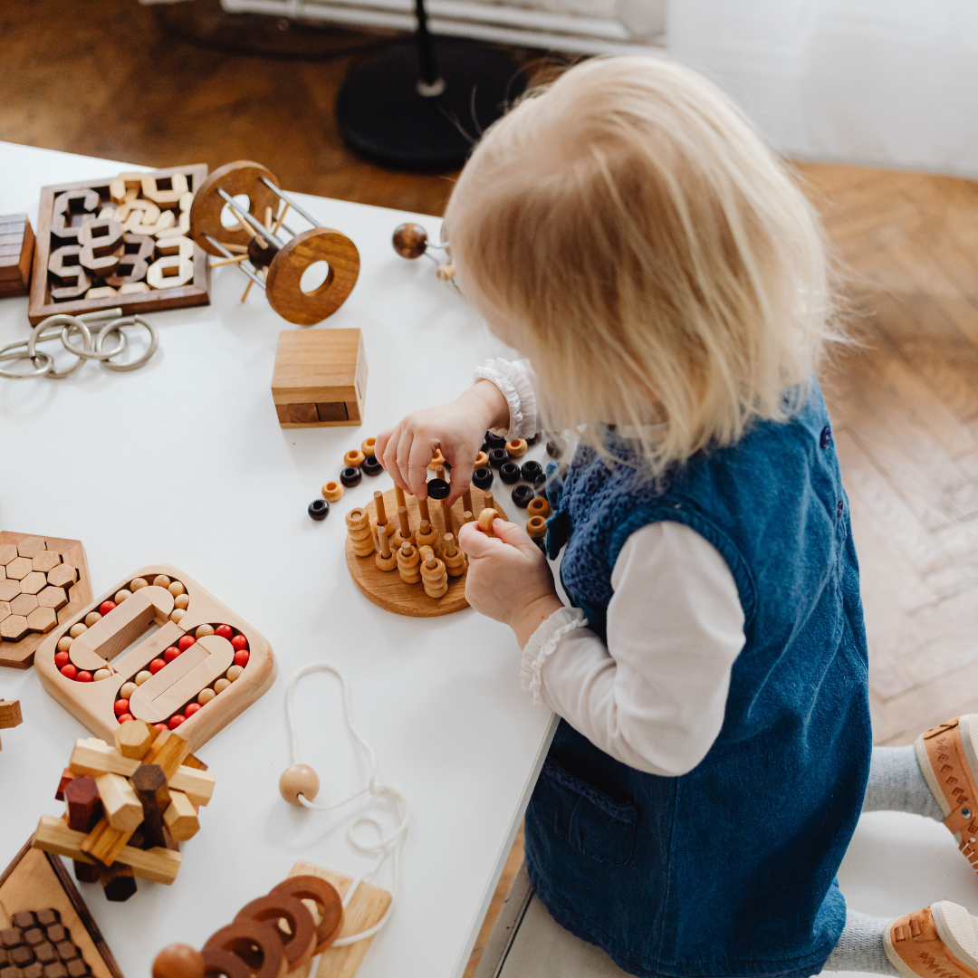 Kindergarten Montessori students learning